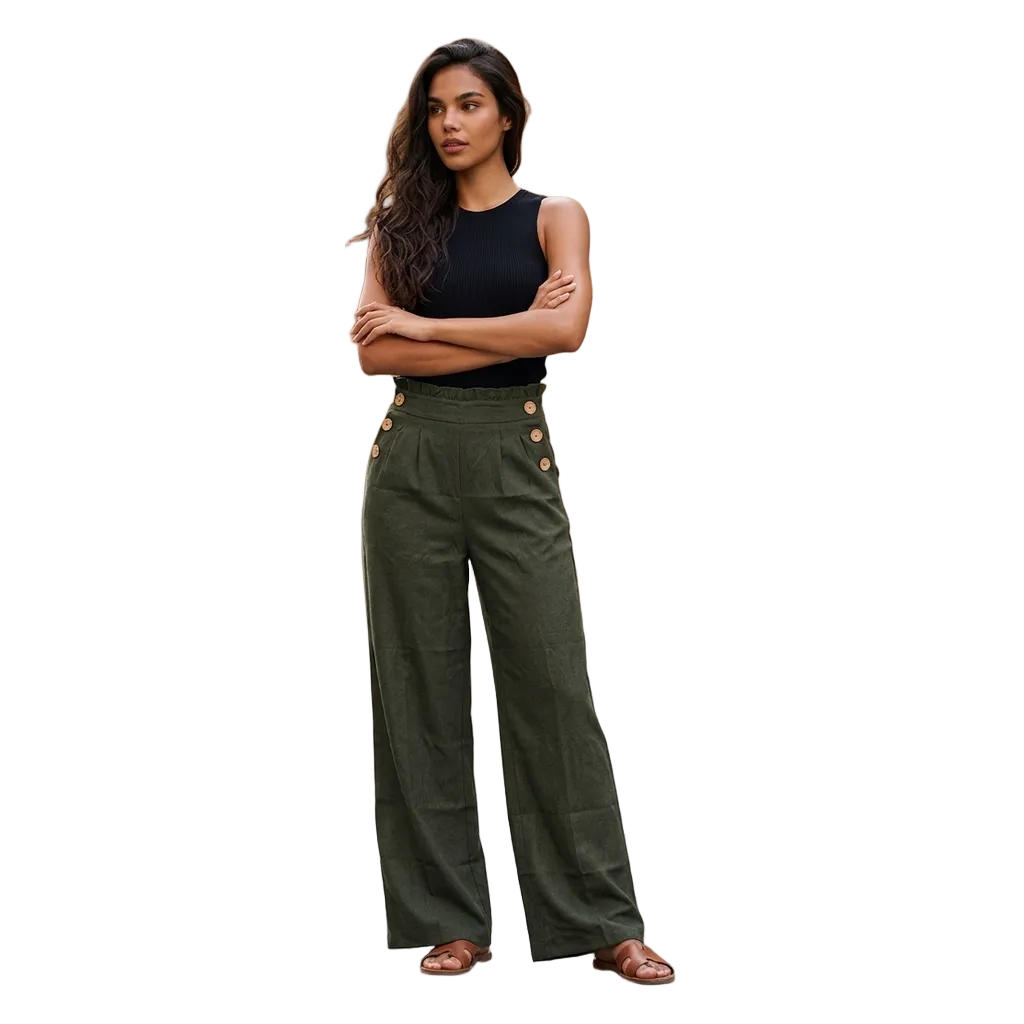 Olive Green Wide-Leg Trousers