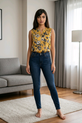 Yellow Floral Sleeveless Blouse