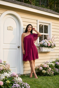 One-Shoulder Burgundy Chiffon Dress