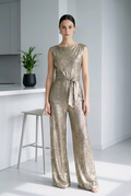 Gold Metallic Sequin Wide-Leg Jumpsuit
