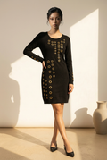 Black Gold Grommet Long-Sleeve Knit Mini Dress