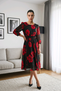 Red Floral Midi Dress